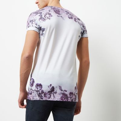 White and purple floral fade T-shirt